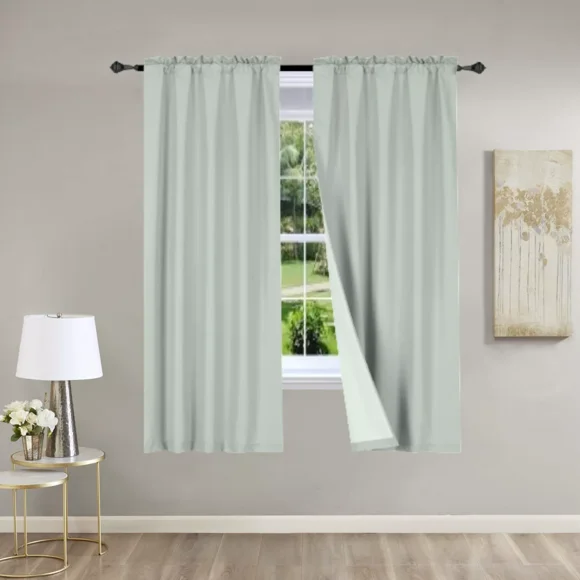 2 Piece Light Grey Light Blocking Panels White Backing Rod Pocket Window Curtain 37" W X 63" L Each Panel