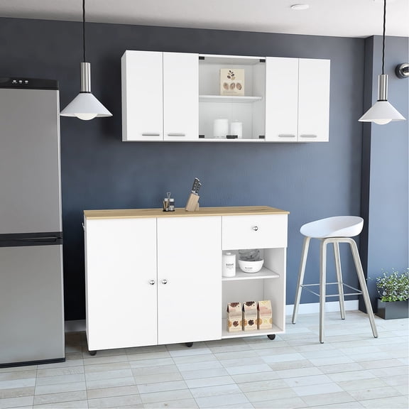 2 Piece Light Oak Kitchen Set | Efficient Assembly with Interlocking Mechanism | Quality Particle Board | Facilitates DIY Assembly