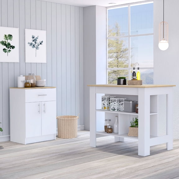 2 - Piece Light Oak Kitchen Set | Pre - drilled Holes for Accurate Assembly | Precise and Correct Setup