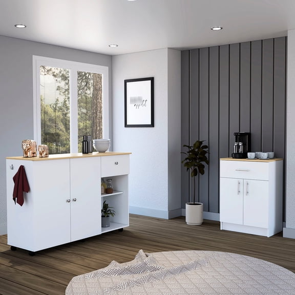 2-Piece Light Oak/White - High-Quality Wood for Durability - Kitchen Island Cart - Smooth Assembly Process