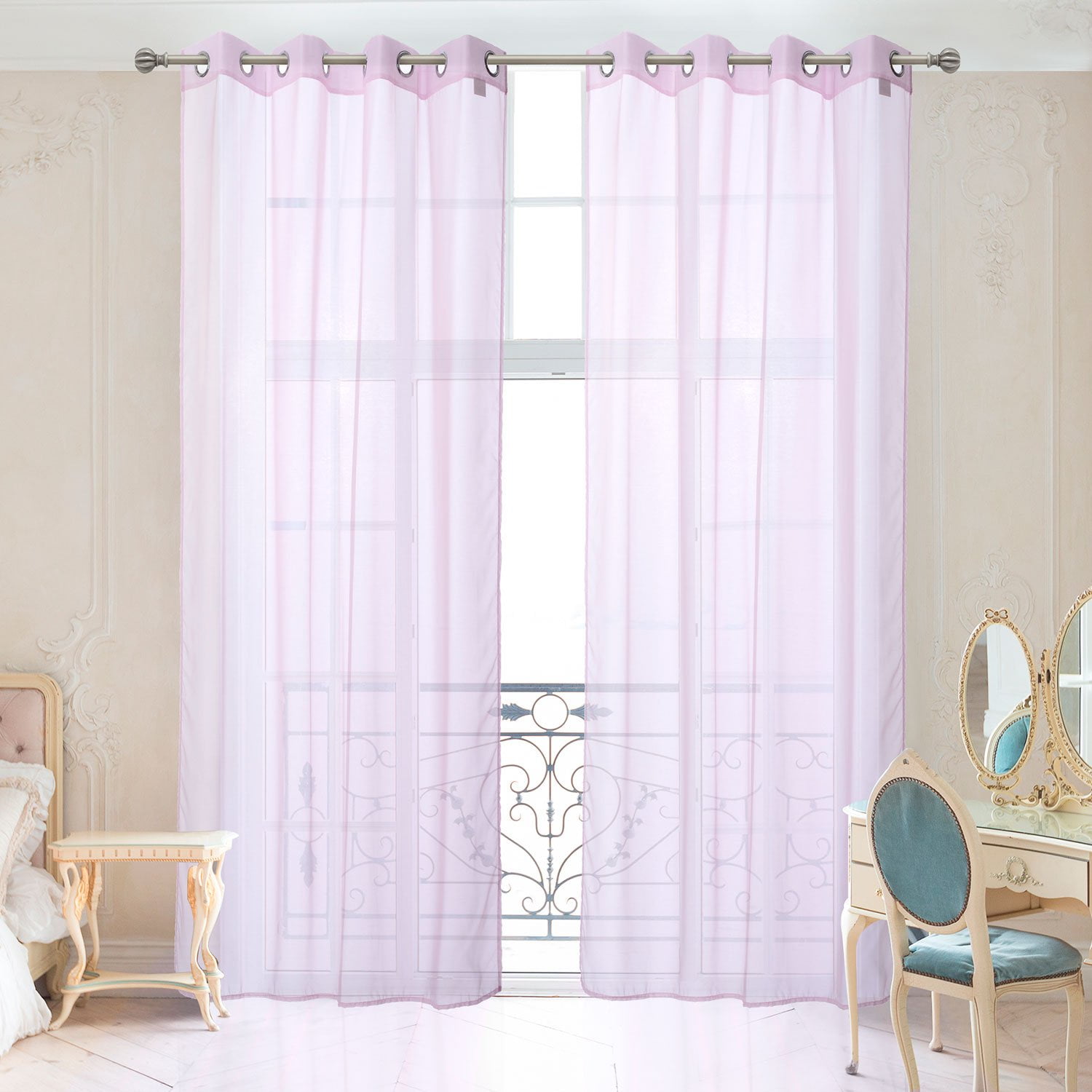 2 Piece Light Pink Window Sheer Curtains Grommet Panels 54" X 84" Total