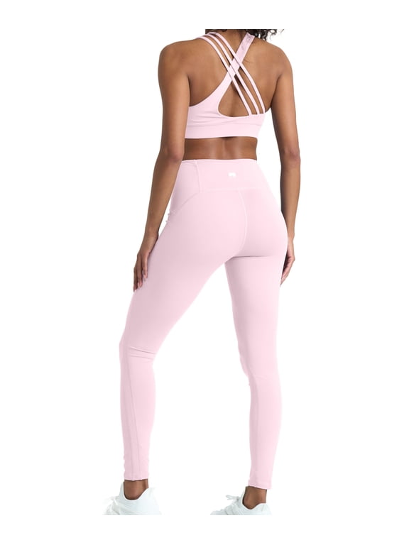 2 Piece Light Pink Workout Sets for women, High Waist Leggings and Sports Bra Yoga Set Matching Gym Pilates Running Work Out Outfit Medium
