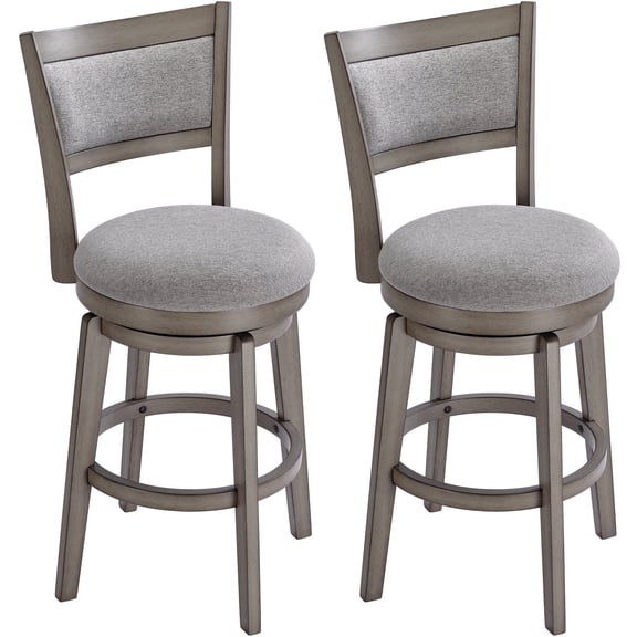 30" 2-Piece Linen Fabric Backrest Bar Stool Set, Solid Rubber Wood Frame, for Bar/Kitchen Island/Coffee Shop/Restaurant