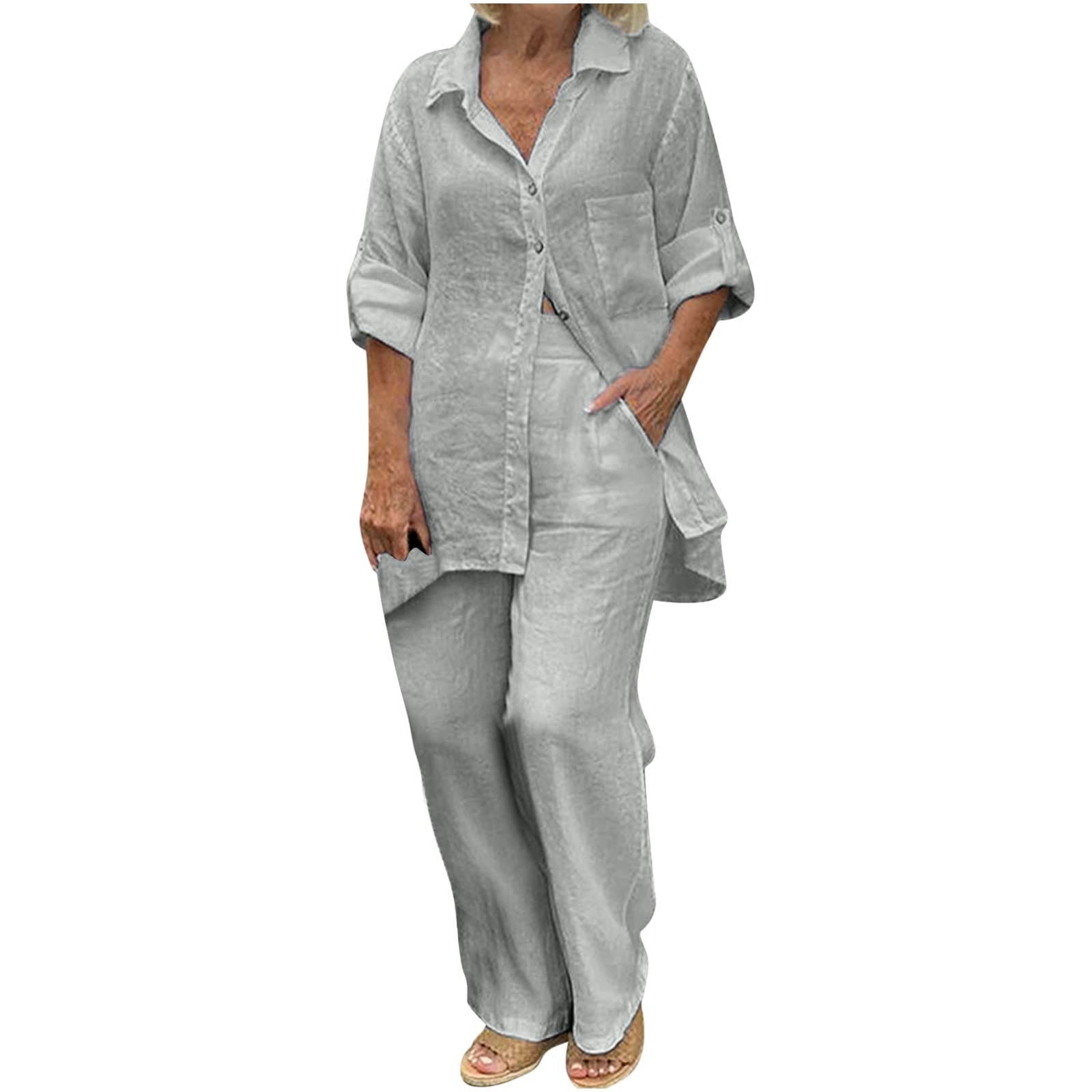 2 Piece Linen Outfits for Women Sale,Summer Cotton Linen Sets Ladies ...
