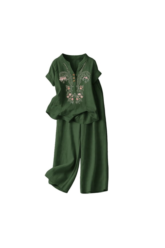 2 Piece Linen Set For Women Petite Linen Sets For Women 2 Piece 2 Piece Linen Set For Women Petite Womens linen 2 Piece Outfits Linen Sets For Women Shirt and Wide Leg Pants Outfits