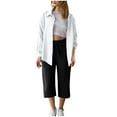 thumbnail image 1 of 2 Piece Linen Sets For Women Long Sleeve Button Up Collared Shirt And Drawstring Capris Outfits Fall Spring Loungewear White Xxl, 1 of 5