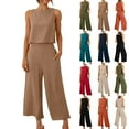 thumbnail image 1 of 2 Piece Linen Sets for Women Summer Sleeveless Tank Top High Waist Cropped Wide Leg Pant Jumpsuit Lounge Beach Outfit, 1 of 7