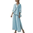 thumbnail image 1 of 2 Piece Linen Sets for Women Summer Travel Holiday Lounge Outfits Flowy Causal 3/4 Sleeve Shirts Wide Leg Palazzo Pants Set, 1 of 1