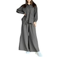 thumbnail image 1 of 2 Piece Linen Short Sets for Women Fall Linen Outfits Women 2 Piece Plus Women鈥榮 Solid Color V-neck+Pants Set Casual Home Two-piece Set Long Sleeved V-neck Pajamas Set, 1 of 6