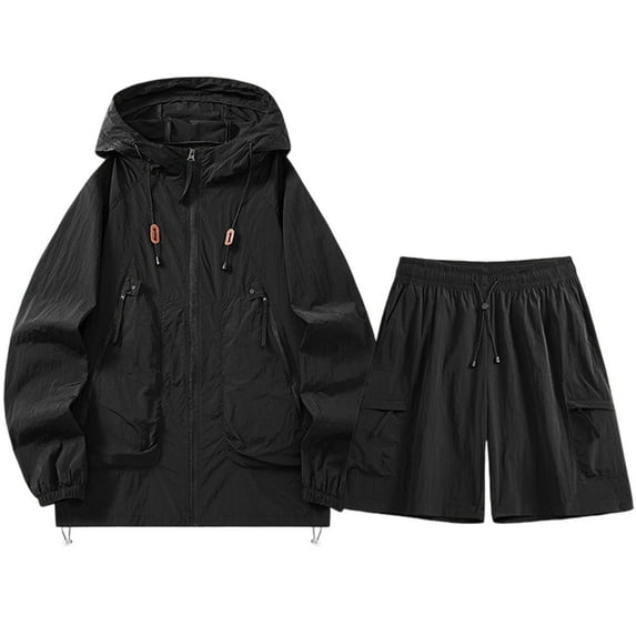 2 Piece Linen Short Sets for Women Fall Two Piece Lounge Sets for Women Women'S Solid Color Hooded Pocket With Elastic Waist Lace-Up Long Sleeve Top And Shorts Set