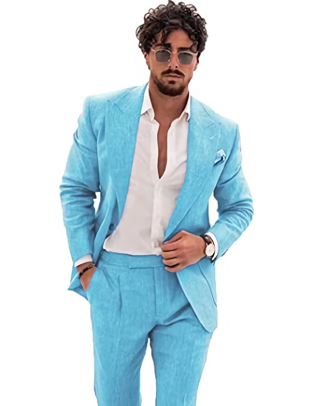 Piece Linen Suits for Men Slim Fit Casual Beach Wedding Summer