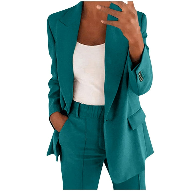 2 Piece Linen Suits for Women Casual Summer Beach Linen Outfits Business Work Daily Blazer and Pants Office Work Suit Set Causal Walmart
