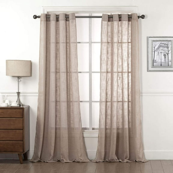 2 Piece Linen Textured Semi-Sheer Grommet Top Curtain Panel Drape Set (84" Long, Taupe)