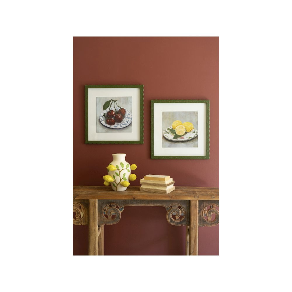 Set of Two Framed Multi-color Fruit Prints Under Glass