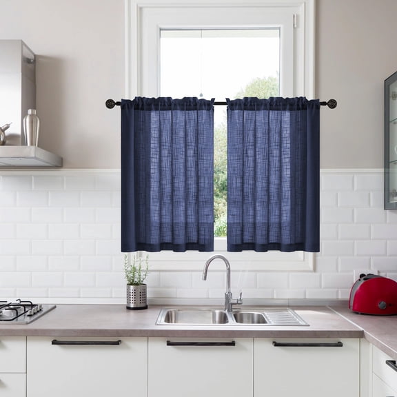 2-Piece Linen Yarn Partition Curtains 25×30.71in Semi Sheer Short Curtains for Bathroom Kitchen Window Doorway Vintage Style Home Decor