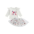 thumbnail image 1 of 2-Piece Little Girls Skirt Clothing Set 12 18 24 Months 2T 3t 4T 5T Long Sleeve Letter Embroidered Sweatshirt Butterfly/Heart Puffy Gauze Skirt Outfits, 1 of 9