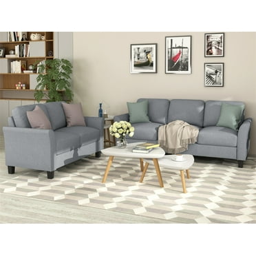 Classic Comfort Cozy Living Room 2pc Sofa Set Sofa And Loveseat Blue Polyfiber Pillows Cushion ...