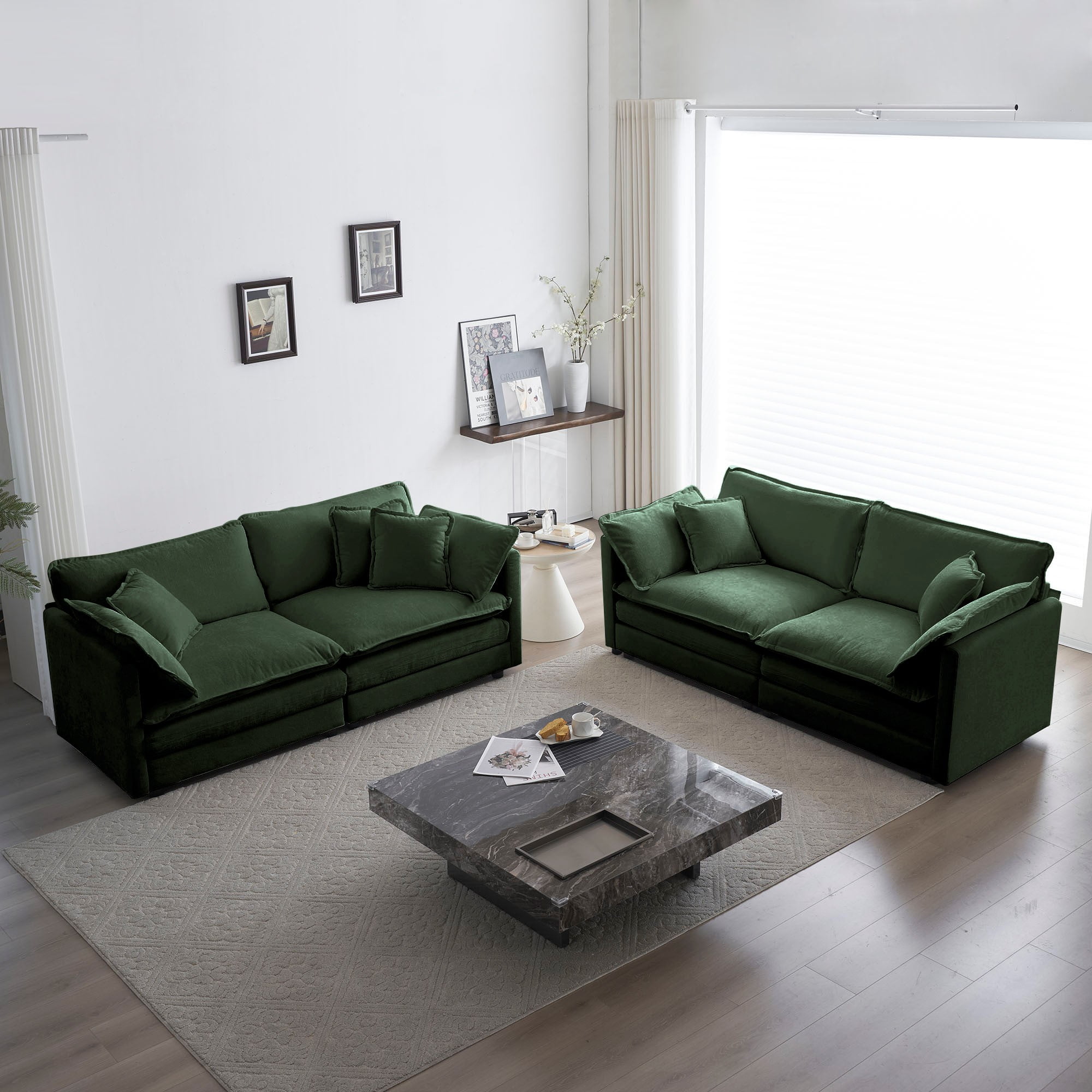 2 - Piece Living Room Set, 2 Pieces Upholstered Loveseat and Couch for Home Office Lounge, Sofa Set of 2, 2-Piece (2+2 Seat) Couch Set for Living Room (Green)