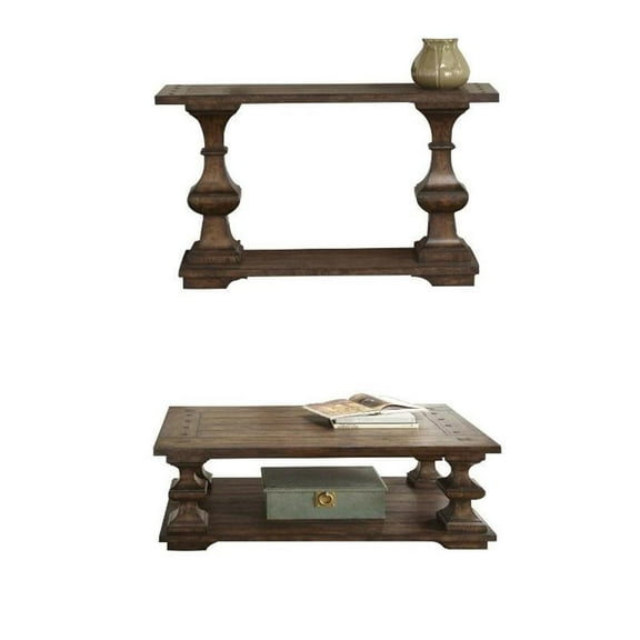 2 Piece Living Room Set Console Table and Coffee Table in Kona Brown
