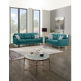 thumbnail image 1 of 2 Piece Living Room Sofa Set, Comfy Linen Blend Couch with Loveseat and 3 Seater, Upholstered Sofa Couch with Pillows and Wooden Legs for Office, Waiting Room, Apartment, Teal Blue, 1 of 7