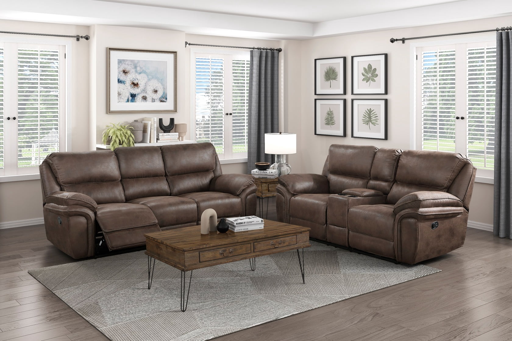 2 Piece Living Room Sofa Set, Comfy Plush Adults Recliner Chair with ...