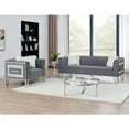 thumbnail image 1 of 2 Piece Living Room Sofa Set, Including 3-Seater Sofa and Sofa Chair, with Mirrored Side Trim with Faux Diamonds, Stainless Steel Legs, and 4 White Villose Pillow, Grey, 1 of 7