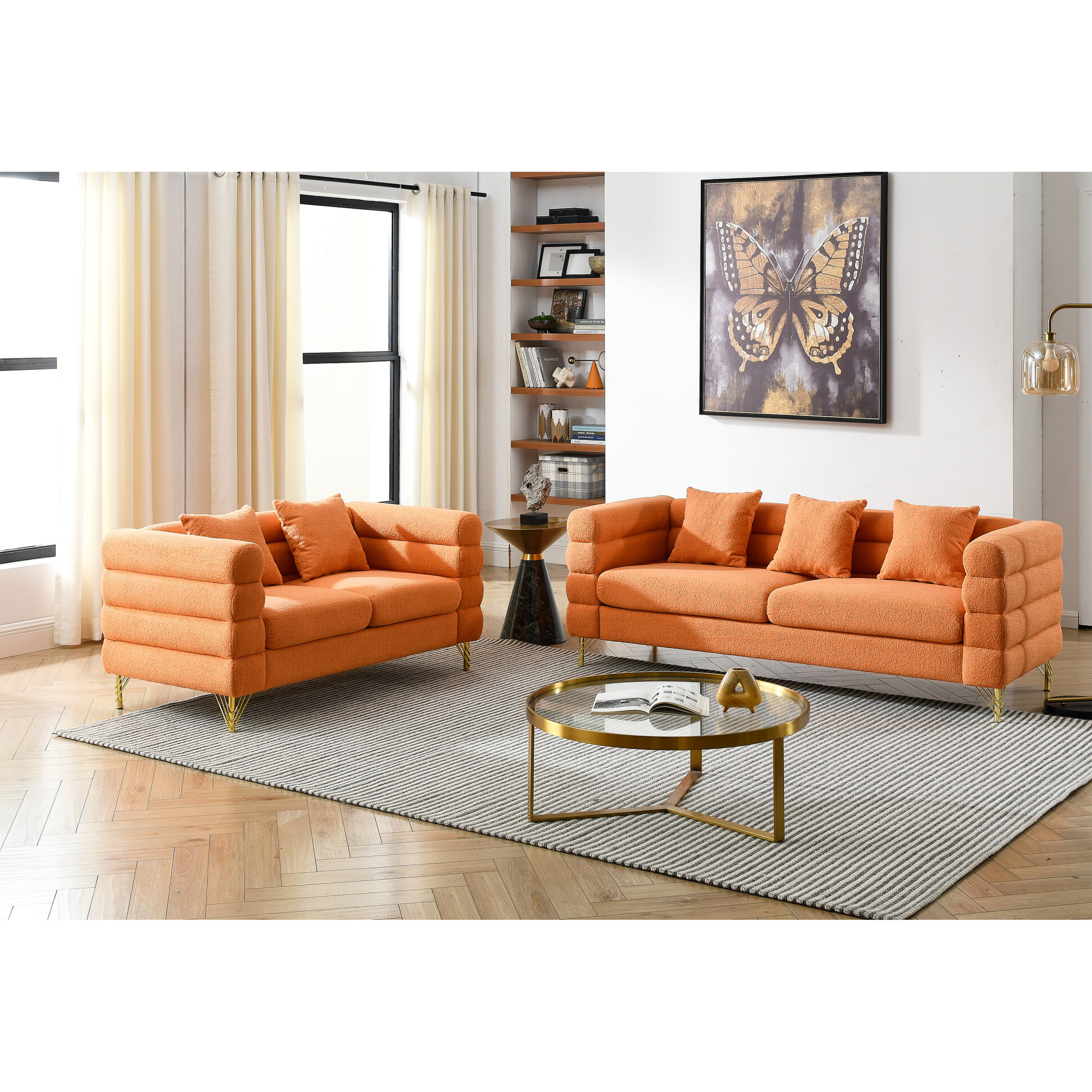 2-Piece Living Room Sofa Set, Modern Teddy Fabric Loveseat Sofa and 3 ...