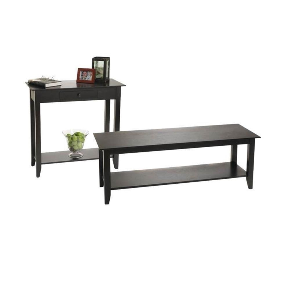 Black Wood Transitional Coffee and Hall Table Set