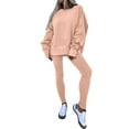 thumbnail image 1 of 2 Piece Lounge Set Women Sevevn Sweatsuit for Women Casual Two Piece Outfits Oversized Pullover Sweatshirts with Thumb Hole Slit Ribbed Pants, 1 of 7