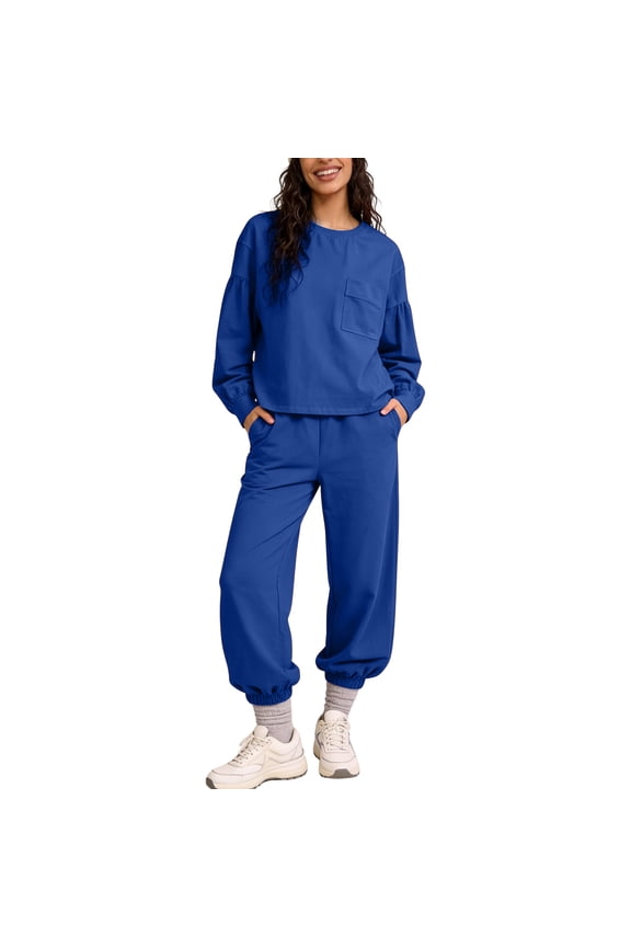 2 Piece Lounge Set for Women Relaxed Long Sleeve Tee Mid Rise Jogger Workout Outfits Matching Track Suits