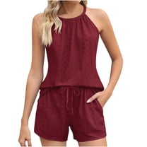 2 Piece Lounge Set for Women Sleeveless Tank Top with Drawstring High Waist Shorts Casual Loungewear