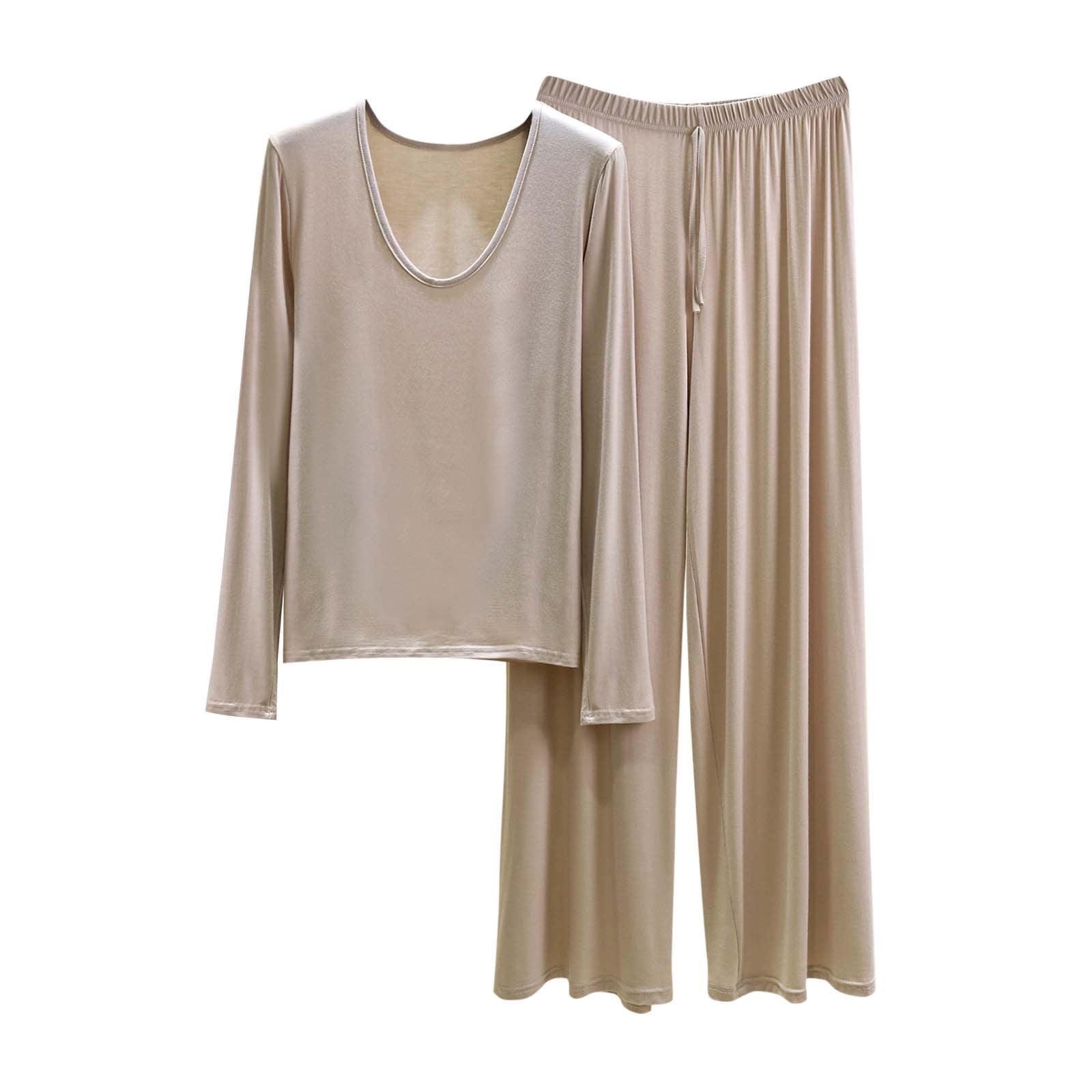 2 Piece Lounge Sets Fall Two Piece Pants Outfits for Women Fall Women's Loose Solid Color T-shirt Wide Leg Pants Home Wear Two-piece Long Sleeve U-Neck Shirts Sets