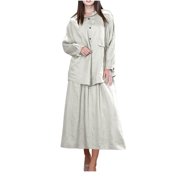 2 Piece Lounge Sets Two Piece Pants Set for Women Dressy Women's Solid Color Casual With Pocket And Buttons Long Sleeve Blouse Wide-Leg Skirts Suit Two-piece Set