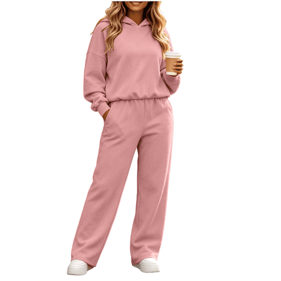2 Piece Lounge Sets for Women Long Sleeve Hoodies Wide Leg Sweatpants Pocket Wide Leg Pants Vacation Travel Matching Sets Women Clothing