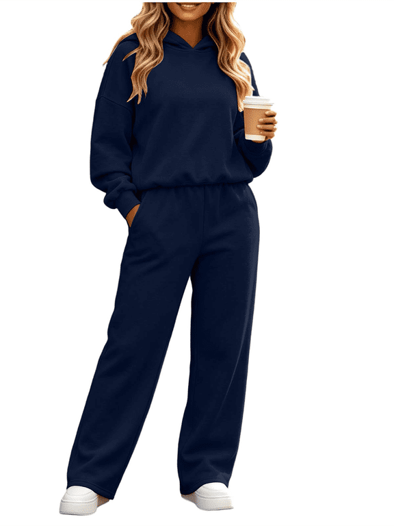 2 Piece Lounge Sets for Women Long Sleeve Hoodies Wide Leg Sweatpants Pocket Wide Leg Pants Vacation Travel Matching Sets Women Clothing