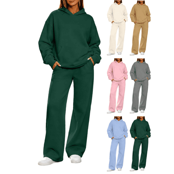 2 Piece Lounge Sets for Women Oversized Hoodie With Kangaroo Pocket Wide Leg Pants Elastic Waistband Matching Sweatsuit