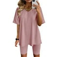 thumbnail image 1 of 2 Piece Loungewear Sets for Women Shorts Sleeve V-Neck Top Biker Short Set Casual Solid Loose Fit Athletic Sports Outfits, 1 of 3