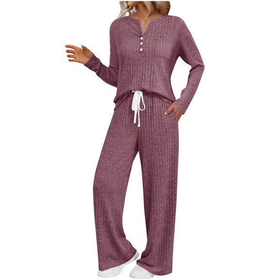 2 Piece Lounge Sets for Womens Spring Travel Outfits Fall Pajamas Sweat Suits Pockets Clothing