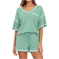 thumbnail image 1 of 2 Piece Loungewear Set for Women Knit Matching Sets Short Sleeve Top with Lounge Shorts 2PCS Outfits, 1 of 5