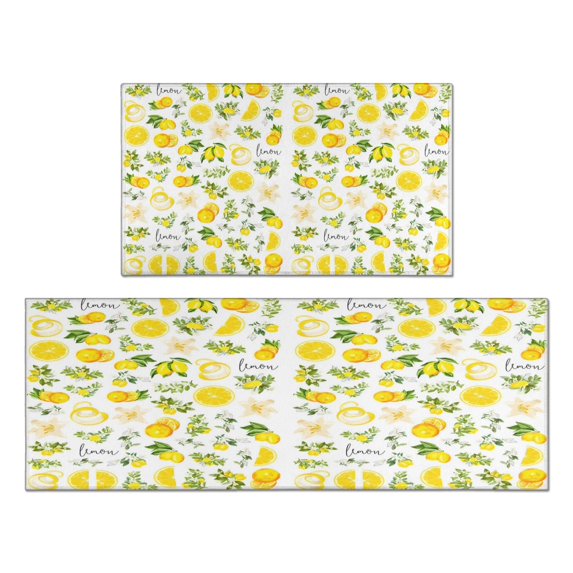 2 Piece Love Lemon Rug Kitchen Rug Set, Decor Kitchen Rugs, Absorbent Non-Slip Washable Floor Mats, Home Indoor Runner Rugs 17"x47"+17"x30"