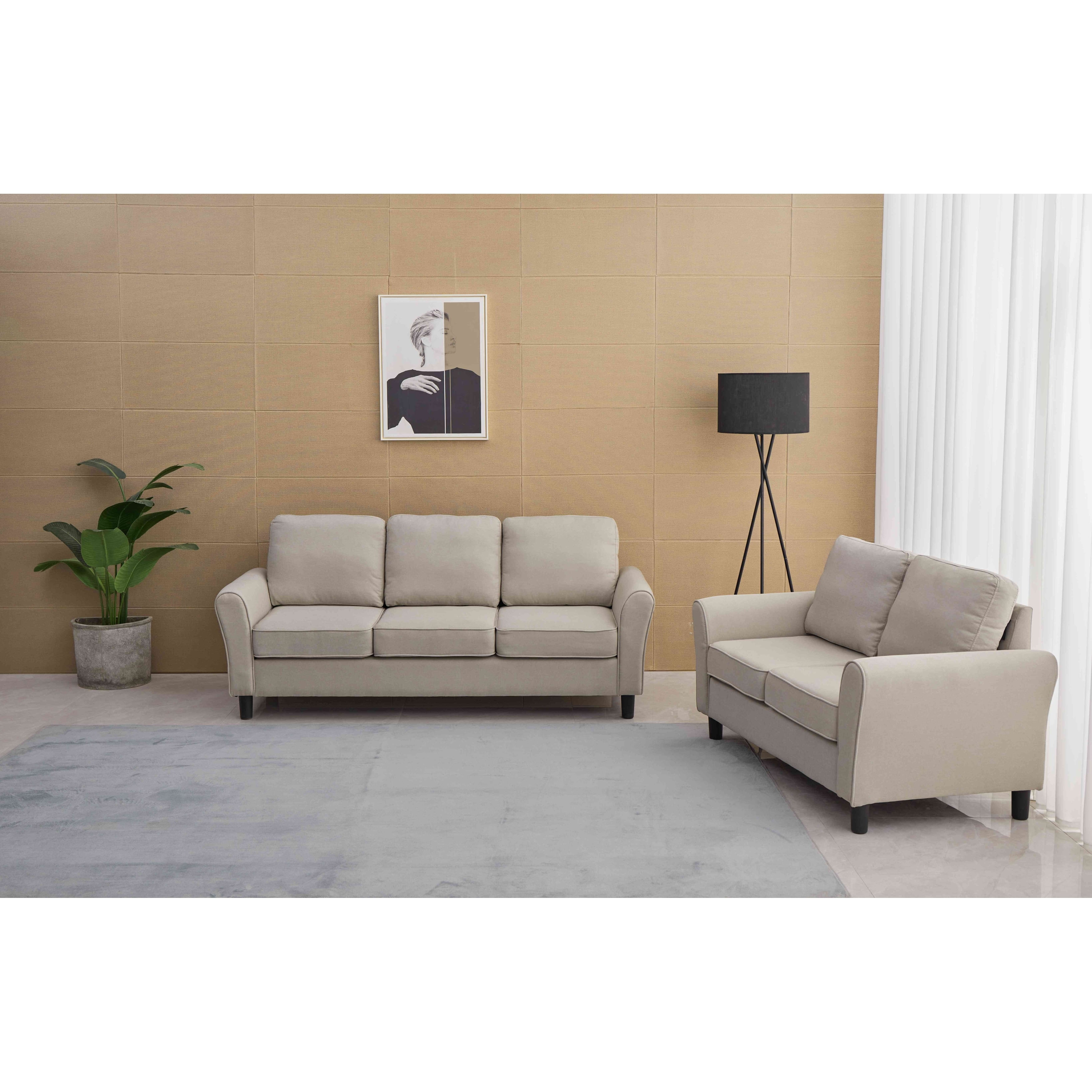Beige Linen 2 Piece Loveseat and Sofa Living Room Set