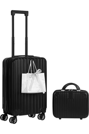 2 Piece Luggage, Luggage Sets 14in + 20in with ABS Hardside, Lightweight Suitcase Set of 2 with 360 Mute Spinner Wheels (Black)