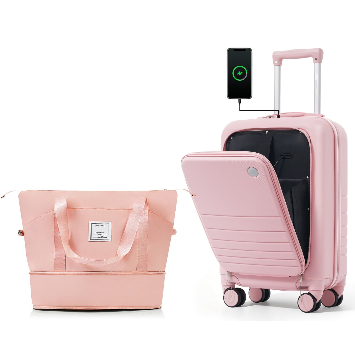 2-Piece Luggage Set, 20" Carry-On & Travel Bag, USB Port, 360° Wheels, Expandable Design