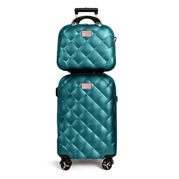 2-Piece Luggage Set Expandable Lightweight Hardside Spinner Suitcase with TSA Lock, 20" Carry-on & 14" Cosmetic Case, Teal - WD8810