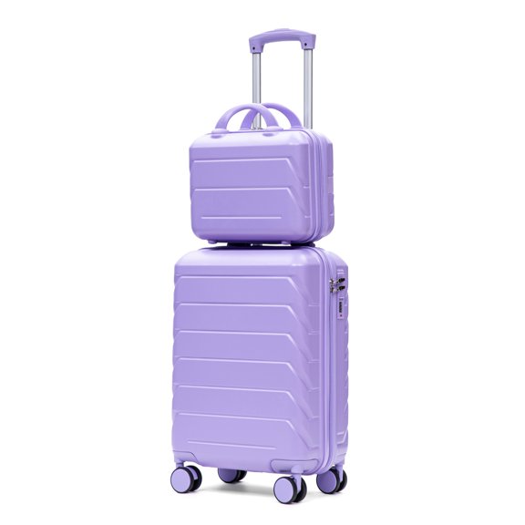 2 Piece Luggage Set, 20 Inch Hard Shell Carry On Suitcase with 14 Inch Cosmetic Case, ABS Hardside Rolling Luggage with Smooth Stripe Design, Nestable Travel Luggage for Weekend Trips