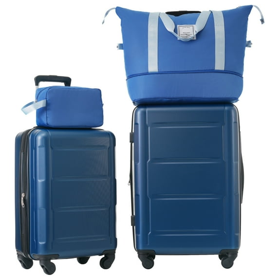 2-Piece Luggage Set, Modern Suitcase with Expanable Spinner Wheels, Adjustable Telescopic Handles, Suitcase for Storage, Travel, Business Trip, Blue