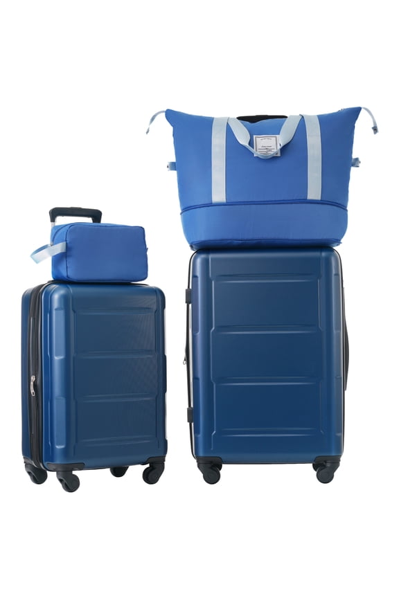 2-Piece Luggage Set, Modern Suitcase with Expanable Spinner Wheels, Adjustable Telescopic Handles, Suitcase for Storage, Travel, Business Trip, Blue
