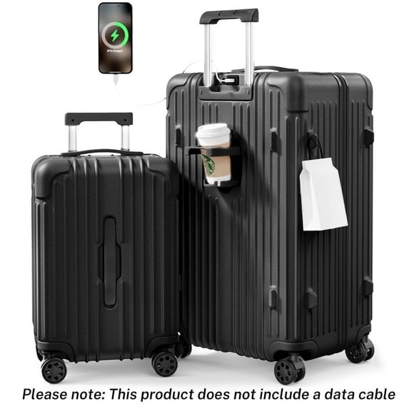 Luggage Sets 2 Pieces PC ABS Hardside Carry On Suitcase with Spinner Wheels TSA Lock 20 28 inch Black