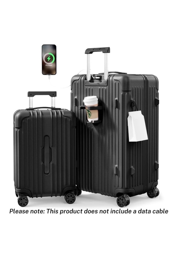 Luggage Sets 2 Pieces PC ABS Hardside Carry On Suitcase with Spinner Wheels TSA Lock 20 28 inch Black