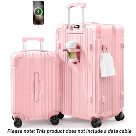 Luggage Sets 2 Pieces PC ABS Hardside Carry On Suitcase with Spinner Wheels TSA Lock 20 28 inch Pink